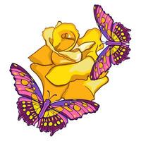 Butterflies on a rose flower vector