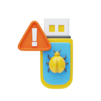 Usb Virus 3D Icon. Usb Drive Virus Infected 3D Icon png