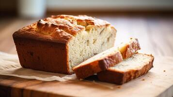 plátano un pan en Inglés país cabaña, horneando comida y fácil receta idea para menú, comida Blog y libro de cocina foto