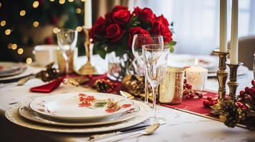 Holiday dinner at home, table decor photo