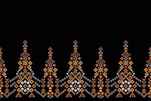 Traditional black ethnic motifs ikat geometric fabric pattern cross stitch.Ikat embroidery Ethnic oriental Pixel black background.Abstract,illustration. Texture,decoration,wallpaper. vector