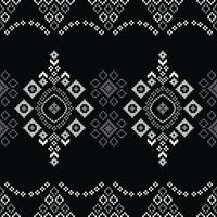 tradicional negro étnico motivos ikat geométrico tela modelo cruzar puntada.ikat bordado étnico oriental píxel negro fondo.abstracto,,ilustración. textura, decoración, papel tapiz. vector