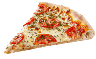 rebanada de caseoso delicioso Pizza con sabroso pepperoni en un transparente fondo, . png