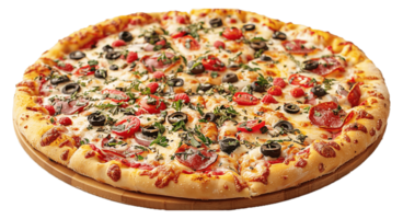 un caseoso delicioso Pizza con sabroso pepperoni en un transparente fondo, . png