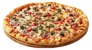 uma brega delicioso pizza com saboroso calabresa em uma transparente fundo, . png