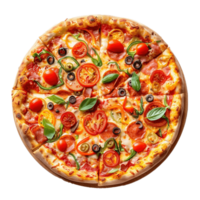 une ringard délicieux Pizza avec savoureux pepperoni sur une transparent arrière-plan, . png