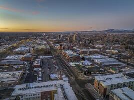 invierno amanecer terminado fuerte collins, Colorado foto