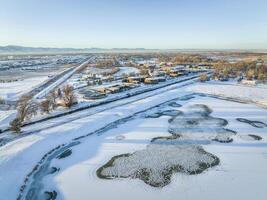 Waste water treatment plant aerial view photo