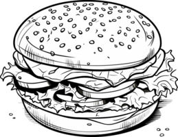 Hamburger hand drawn sketch retro style etching Delicious vintage etching illustration png