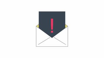 avertissement email ligne 2d objet animation. officiel remarquer avec important information plat Couleur dessin animé 4k , alpha canaliser. exclamation signe carte dans enveloppe Animé article sur blanc Contexte video