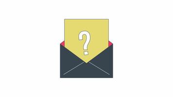 Card with question mark in envelope line 2D object animation. Digital marketing. Email survey flat color cartoon 4K , alpha channel. Customers poll online animated item on white background video