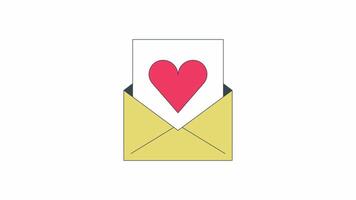 Love letter in envelope line 2D object animation. Email marketing for st Valentine day flat color cartoon 4K , alpha channel. Sending romantic message animated item on white background video