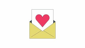 liefde brief in envelop lijn 2d voorwerp animatie. e-mail afzet voor st Valentijn dag vlak kleur tekenfilm 4k , alpha kanaal. Bezig met verzenden romantisch bericht geanimeerd item Aan wit achtergrond video