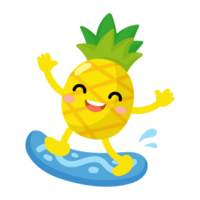 abacaxi jogando prancha de surfe, abacaxi prancha de surfe verão, fruta Olá verão png