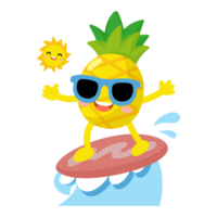 ananas spelar surfbräda, ananas surfingbräda sommar, frukt Hej sommar png