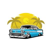 Vintage Classic Muscle Car in The Beach Illustration Art Isolated vector