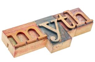 myth word in letterpress wood type photo