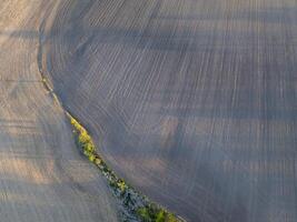 springtime aerial view of plowed corn fields in central Missouri photo