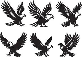 Eagle flying with its wings spread set silhouette illustration. vector