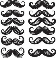 Silhouette of Mustache Illustration Bundle. Mustaches bundle black illustration. vector