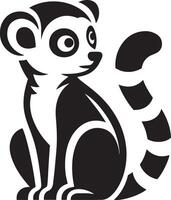 Ring Tailed Lemur sitting silhouette illustration on white background. vector