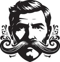 Mustached Dangerous Men Face Illustration. Beard Handsome man hipster character with cool hairstyle. vector