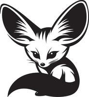 Fennec Fox sitting silhouette illustration on white background. vector