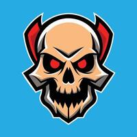 Skull emblem logo. Agressive demonic horned skull. vector