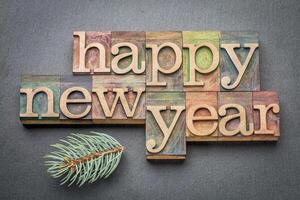 Happy New Year in wood type photo