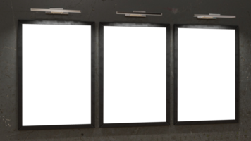 drei leer Frames auf Beton Mauer Galerie Attrappe, Lehrmodell, Simulation png