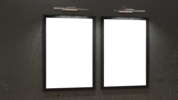 zwei leer Frames auf Beton Mauer Galerie Attrappe, Lehrmodell, Simulation png