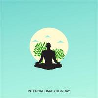 yoga day background with meditation and other yoga pose vector