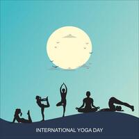 yoga day background with meditation and other yoga pose vector