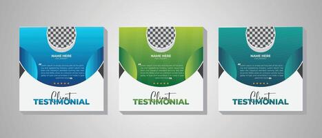 Square-format social media post design template with a vibrant layout for customer testimonials vector