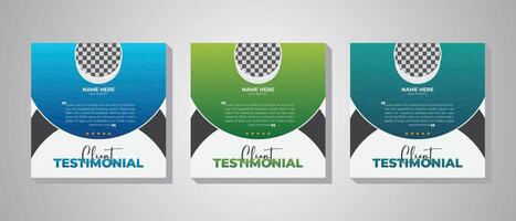 Social media post design template with three colors and a vibrant layout for client testimonials in a square format. vector