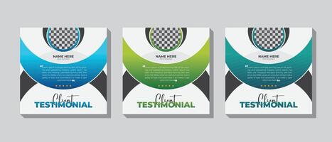 Social media post design template for client testimonials, featuring a colorful layout in square format vector