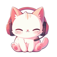 Illustration of a cute cat wearing headphones while sitting png