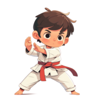 Cute young boy training karate png