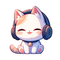 Cute smiling cat wearing headphones png