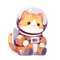 söt pott katt astronaut tecknad serie illustration png