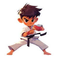 Illustration of boy take karate fighting pose png