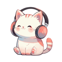 Cute cat wearing headphones while sitting png