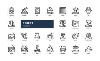 desert dune nature landscape detailed outline icon set vector