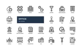 office business workplace businessman worker detailed outline line icon set vector