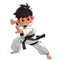 Illustration of young boy practicing karate png