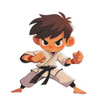 Cartoon little karate boy ready to fight png