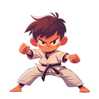 Little boy training karate cartoon illustration png