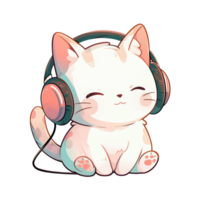 Fluffy kitten listening to songs wearing headphones png