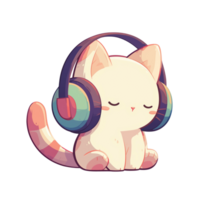 Cute baby cat wearing headphones png