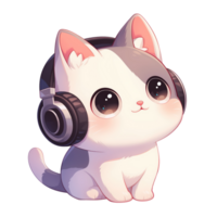 Cute cat kitten wearing headphones png